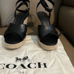 Coach Size 11 Black 4 Inch espadrilles Heels With Ankle Straps 