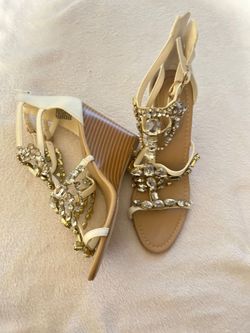 White heels with pearls