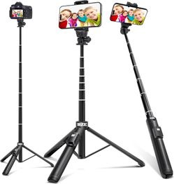 BZE 62" Selfie Stick: Long Extendable Phone Tripod with Wireless Remote