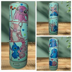 20oz Stitch And Angel Blue Tumbler With Bluetooth Speaker