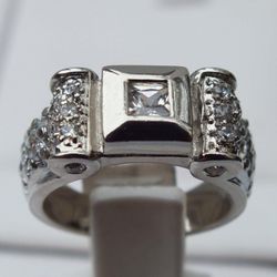 Women's Cubic Zirconia Sterling Silver Ring, Square and Round Accents Size 5 3/4