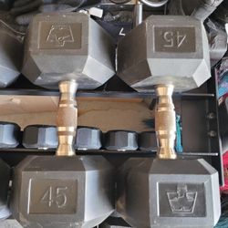 Rubber Coated Hex Dumbbells (2x45Lbs) for $90 Firm (WALNUT 91789)