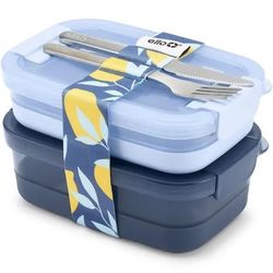 Ello 2-Pack Lunch Stack Plastic Food Storage Container Bento Box with Airtight, Leak-Proof Locking Plastic Lids and Silicone Base, ~ Blueberry