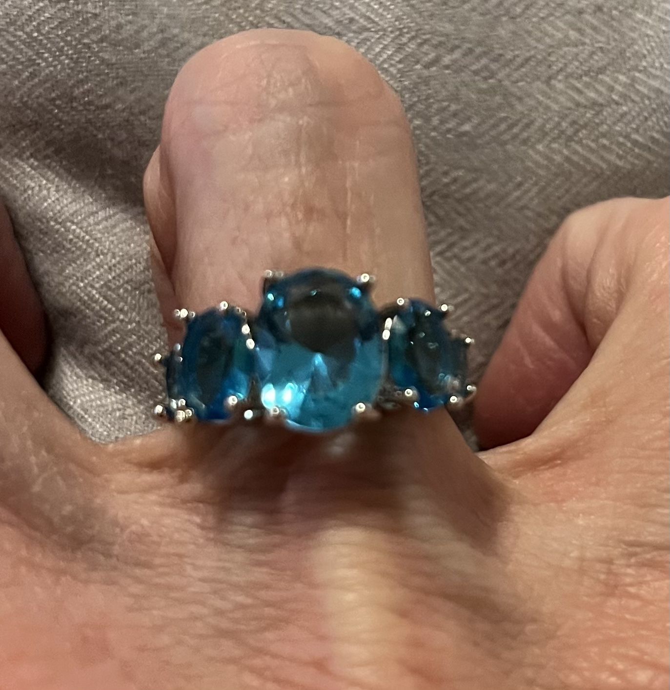 New 3 Stone Blue Topaz Wedding Ring Size 6