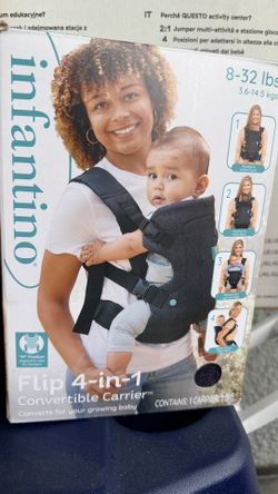 Infantino Flip 4-in-1 Convertible Baby Carrier, Adjustable, Ergonomic Babywearing, Registry Essential, Baby Carrier for Newborn to Toddler, Black