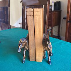 Bookends pair of wood zebra 8 inch vintage collectible book and