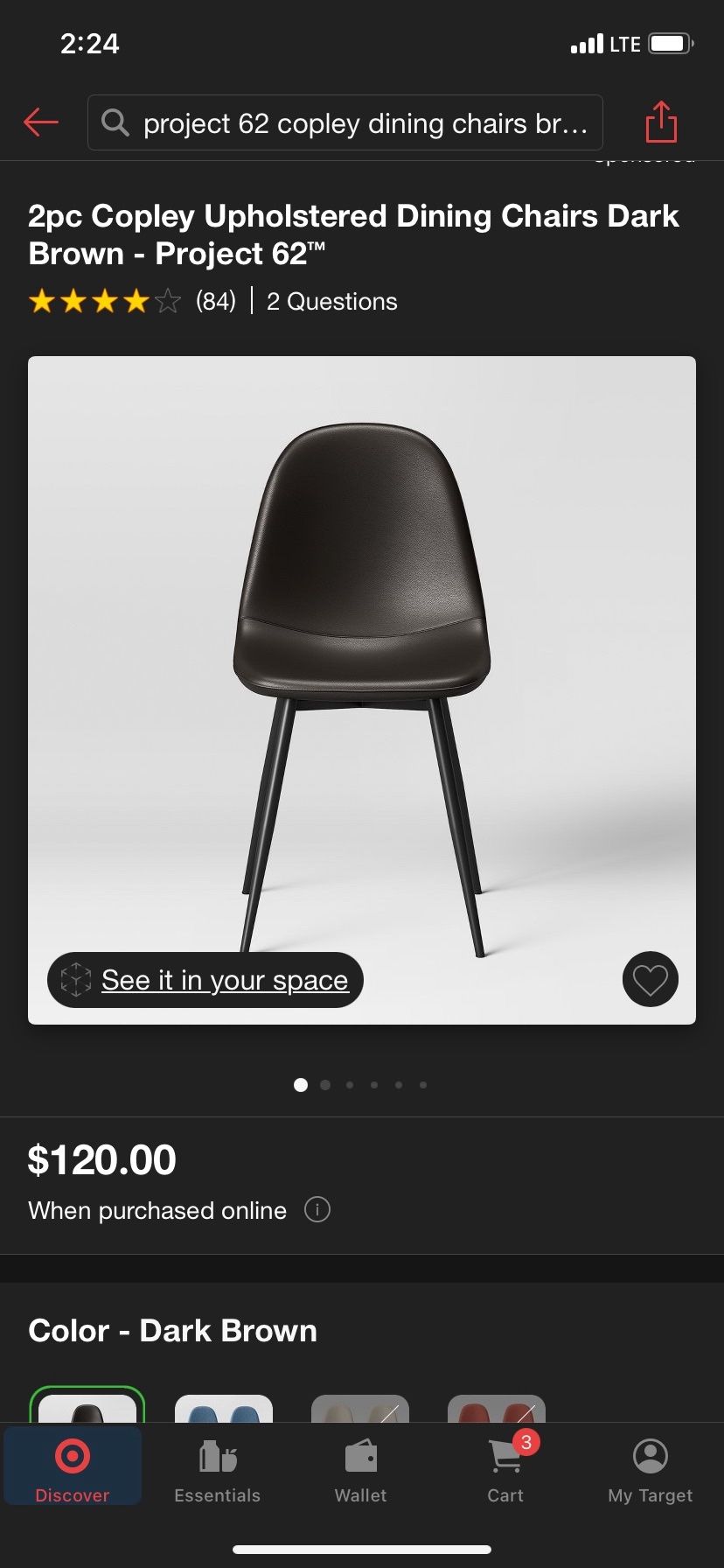 2pc Copley Upholstered Dining Chairs Dark Brown Project 62™