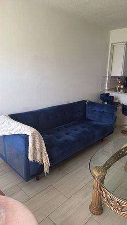 Blue suede couch