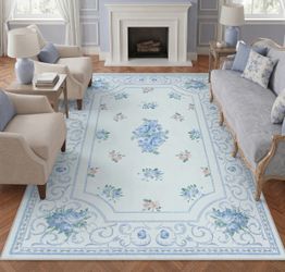 8x10 Boho Oushak Area Rug, Floral Washable Non Slip Low Pile Area Rug, Oeko-Tex Certified