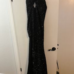 Black Sequins Long Dress With Side Split