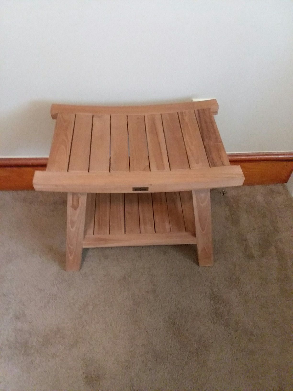 New Broyhill teak sauna / shower bench