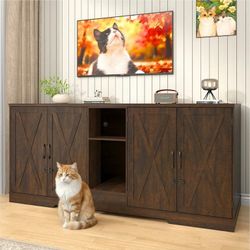 77" Large Cat Litter Box Enclosure for 2 Cats with Power Outlets, Litter Box Furniture Hidden with Double Room, Wooden Cat Washroom Furniture with Loc