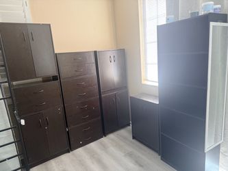 Dark Brown Wood Storage Cabinets with Drawers