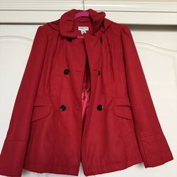 Celebrity Pink Red Hooded Double-Breasted Peacoat XL