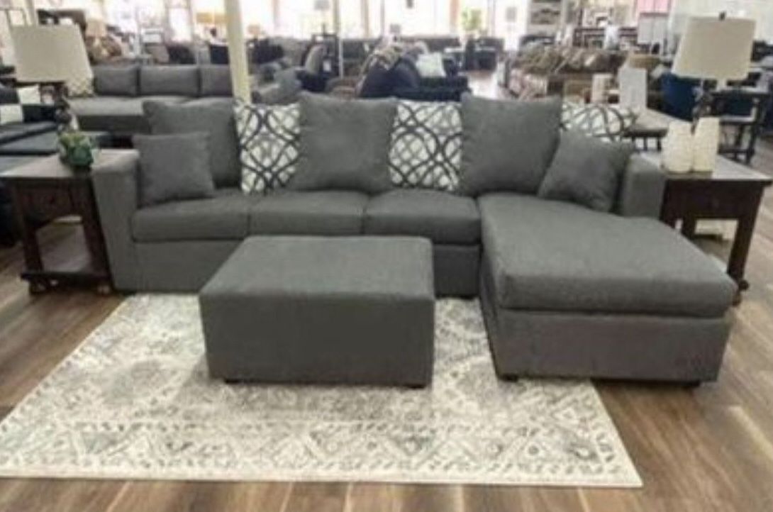 New Gray, Black Or Purple Sectional And Ottoman Sofa Couch