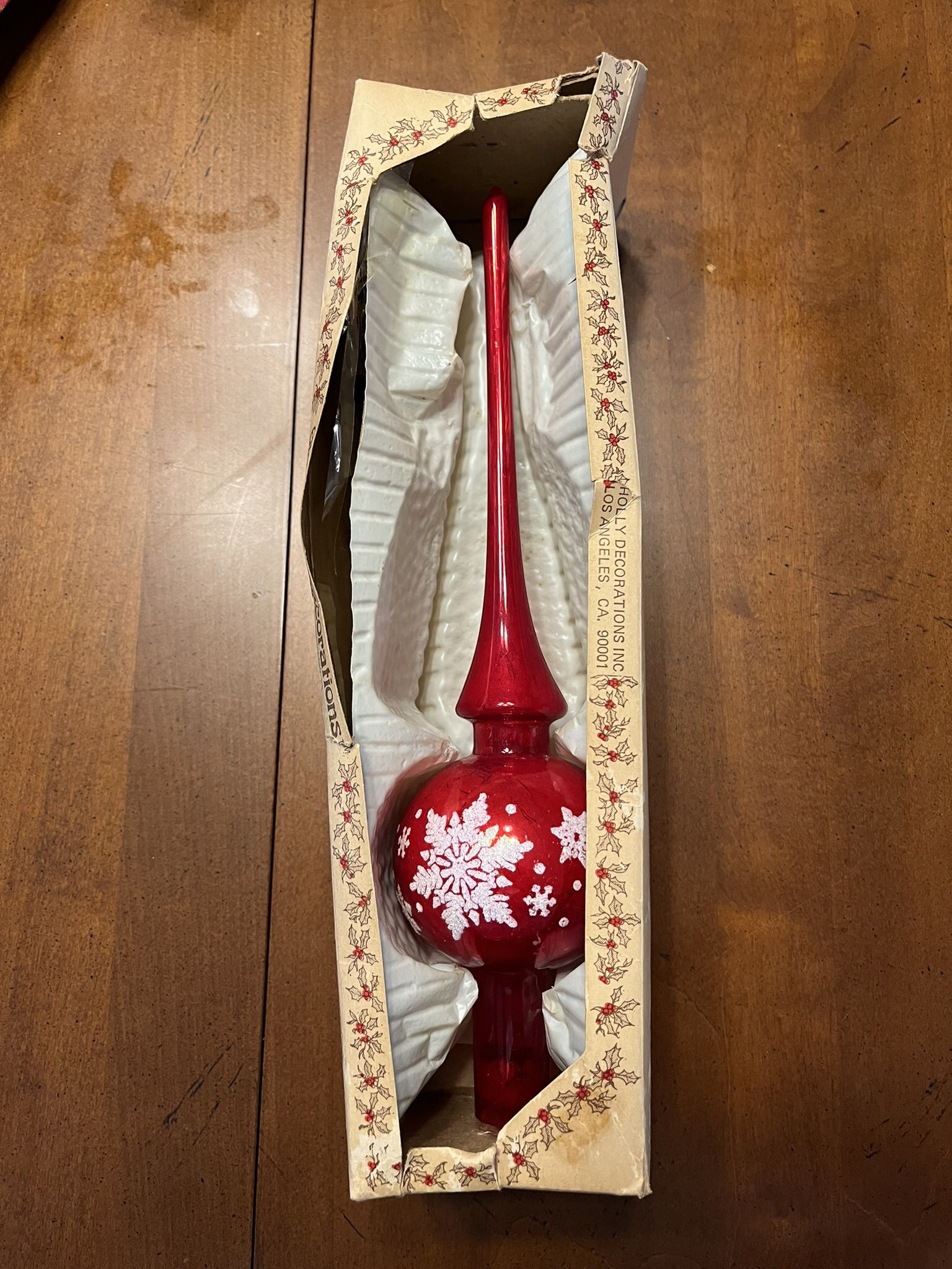 Vintage Tree Topper Holly OLD WORLD DECORATIONS Red Hand Blown Glass in original box
