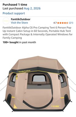 Brand New FanttikOutdoor Alpha C6 Pro 6-Person Instant Cabin Tent