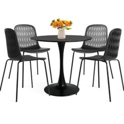 Mid Century Modern Round Dining Table Set for 4 with Chairs in Dining Room, Small Kitchen, Office, Cafe, Restaurants