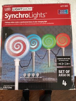 LED LightShow SynchroLights Lollipop Pathway Stakes Set of 4