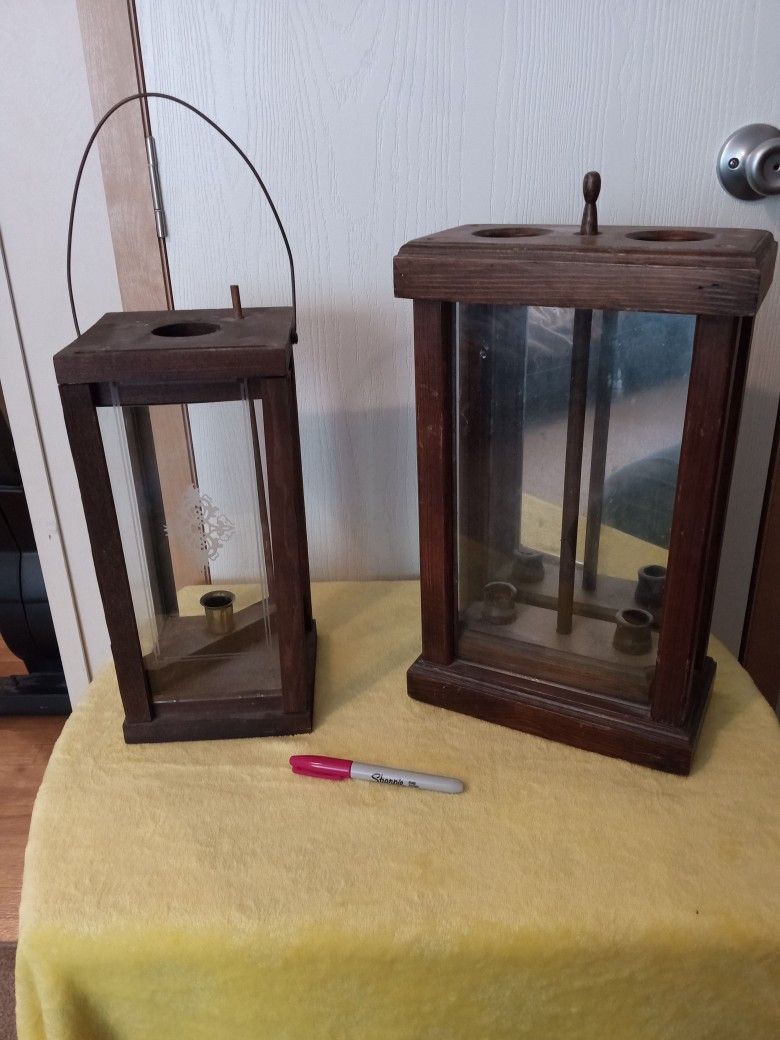 Candlestick Holders With Wood, Glass And Mirror 