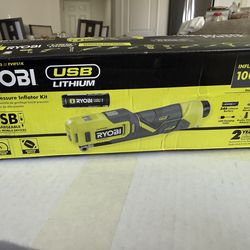 RYOBI USB Lithium Cordless Bike and Ball Pump Inflator Kit with 2.0 Ah USB Lithium Battery and Charging Cable
