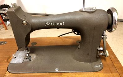Antique National Sewing Machine w/ Cabinet & Accessories. **WORKING**
