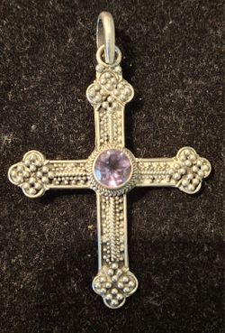 Sterling Silver Cross Pendant With Stone
