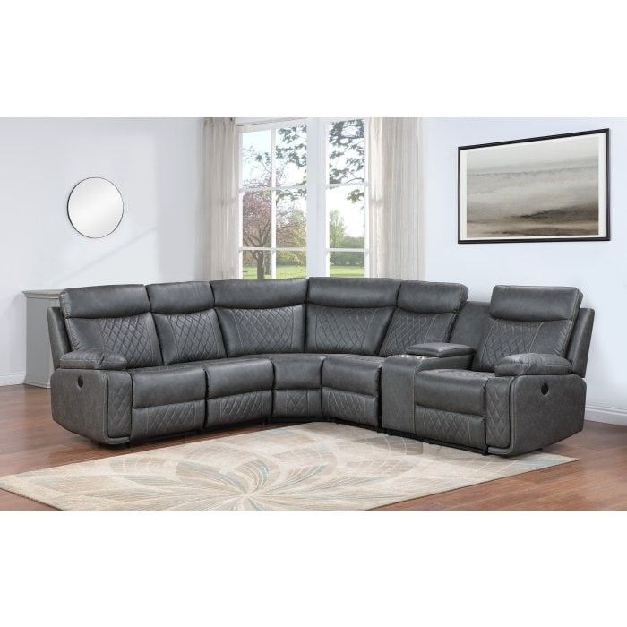 BRAND NEW Grey Breathable Air Leather Modular Manual Recliner Sectional