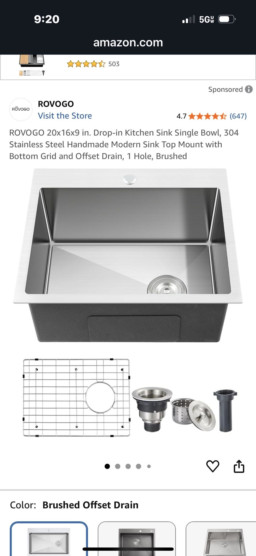 304 Stainless Steel Sink 20”x16”x9” HIGH Quality