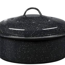Graniteware Covered Roaster – 10 lb Capacity Enamel Roasting Pan