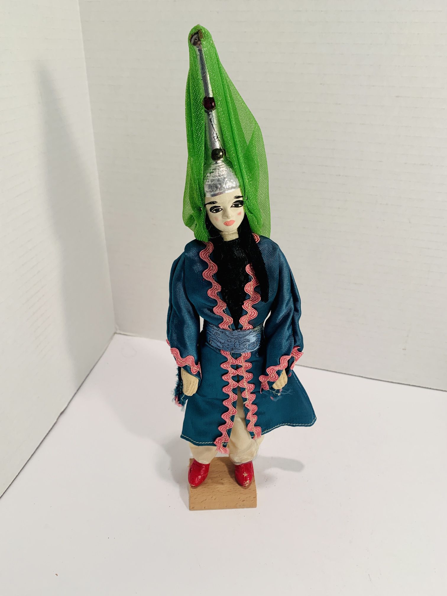 Vintage Collectible Asian Doll From Damascus on stand - 11.5” Tall