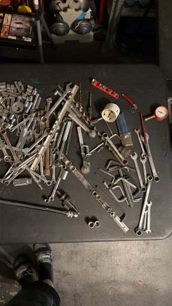 Misc tools, sockets, wrenches, concrete bits, gauges, hole saws, etc