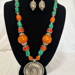 Handmade Beaded Necklace With Earring