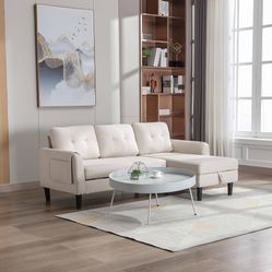 410  72" L-Shape Convertible Sleeper Sectional Sofa with Pull-Out Bed, 3 Seater Couch with Reversible Storage Chaise and Pocket, Upholstered Reversibl