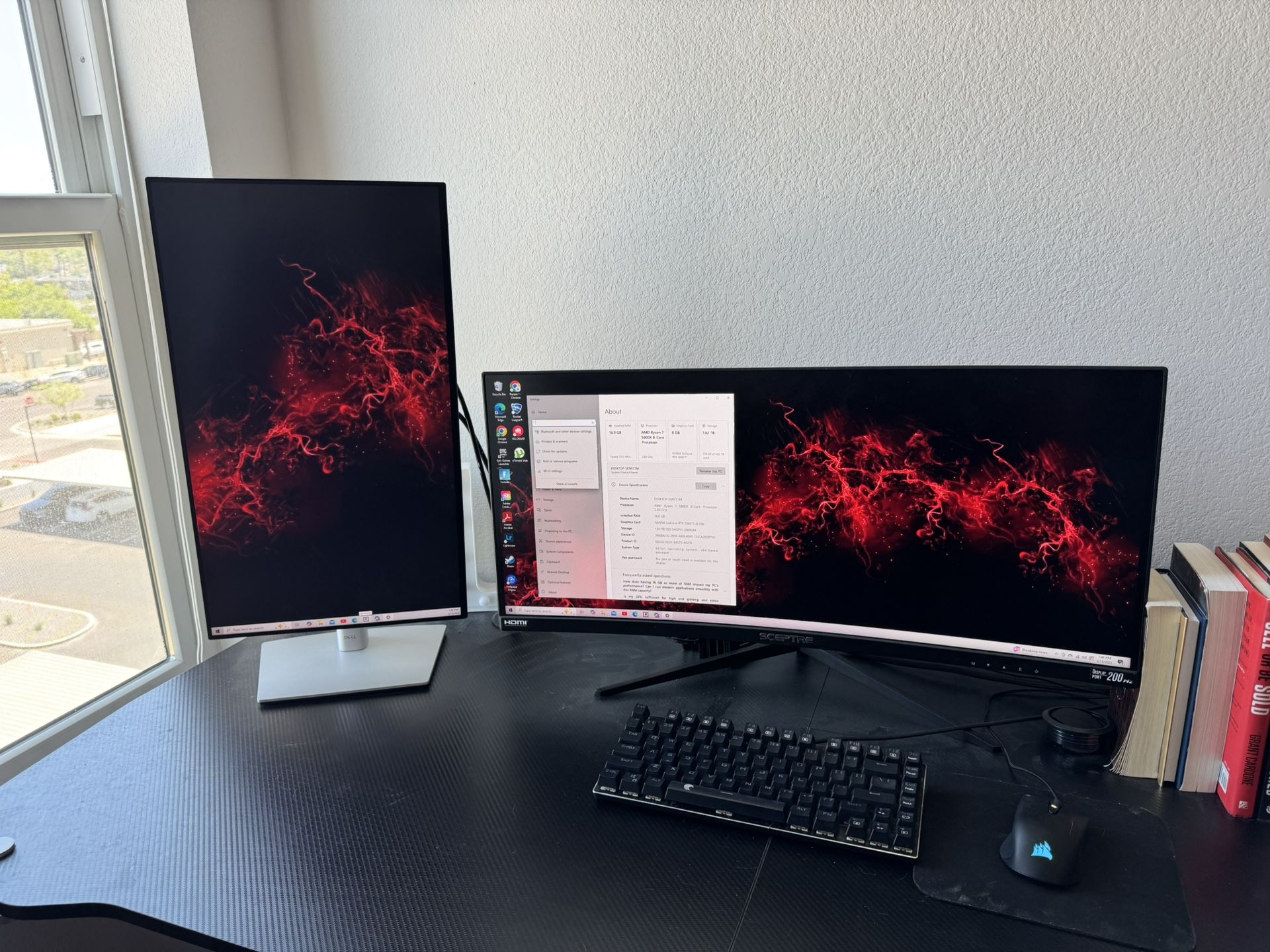 Full Gaming PC Setup RTX 3060 Ti, Ryzen 7, Dual Monitors, Desk