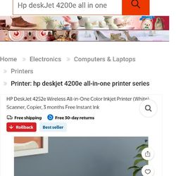 Hp Deskjet 4200e All In One Printer W/Ink