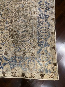 12x9 Vintage Persian Tabriz Rug - 141" x 103" Hand-Knotted Wool Carpet Cream & Blue