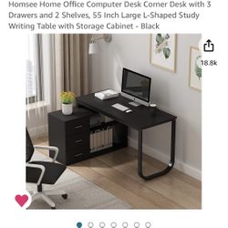 55in Black Computer Desk (L-Shaped/Customizable)