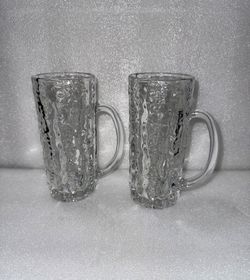 2 Mikasa Frostfire Clear Crystal Glass Handled Beer Mugs,