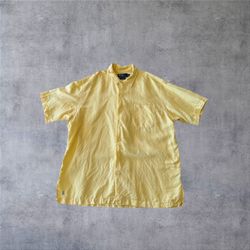 Vintage Polo Ralph Lauren Caldwell Shirt Mens Large Yellow Silk Linen 90s Y2K