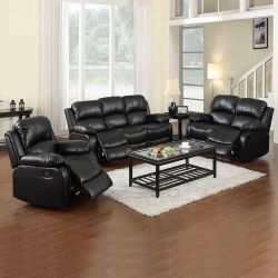 Black Regenerated Leather 3-Piece Recliner 