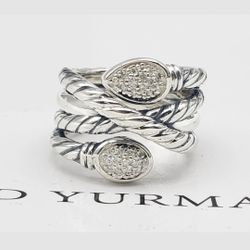 David Yurman Sterling Silver Serpent with Diamonds ring 
Size 6