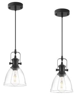 Black Pendant Lights Kitchen Island 2 Pack, Farmhouse Pendant Light