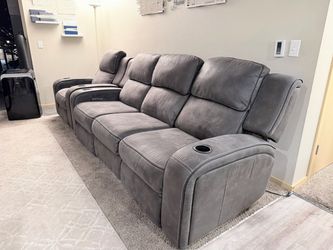 Power Reclining Home Theater Sofa Couch Set - Console Loveseat + Recliner