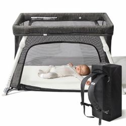 Guava Family Travel Crib Includes Lightweight Backpack Design | Certified Baby Safe Portable Crib | Folding Play Yard, Comfy Mattress for Babies, Todd