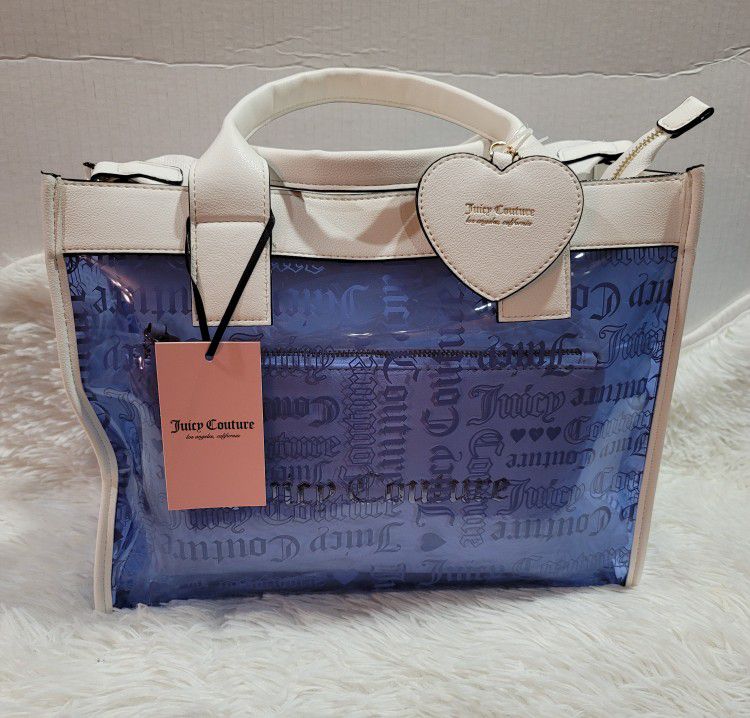  Juicy Couture Beachin Large Tote Heart Dazzling Blue/White Brand New With Tags 