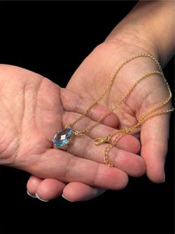 5Ct Swiss Blue Topaz Necklace 925 Silver 18K Gold Plated 16–17.5”