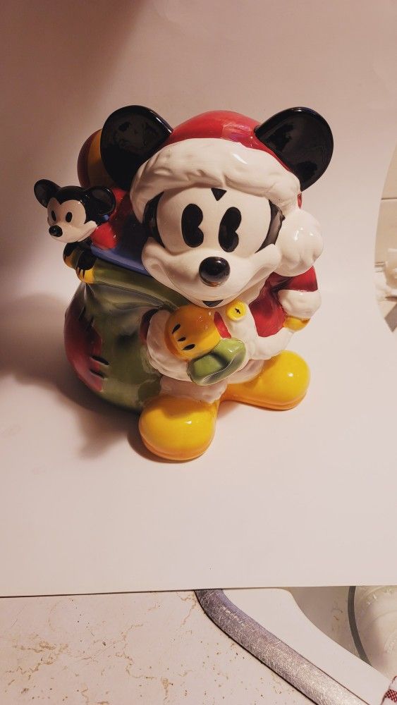Disney Mickey Mouse Santa Cookie Jar 10 1/2"H