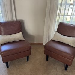 Brown Leather Accent Chairs 