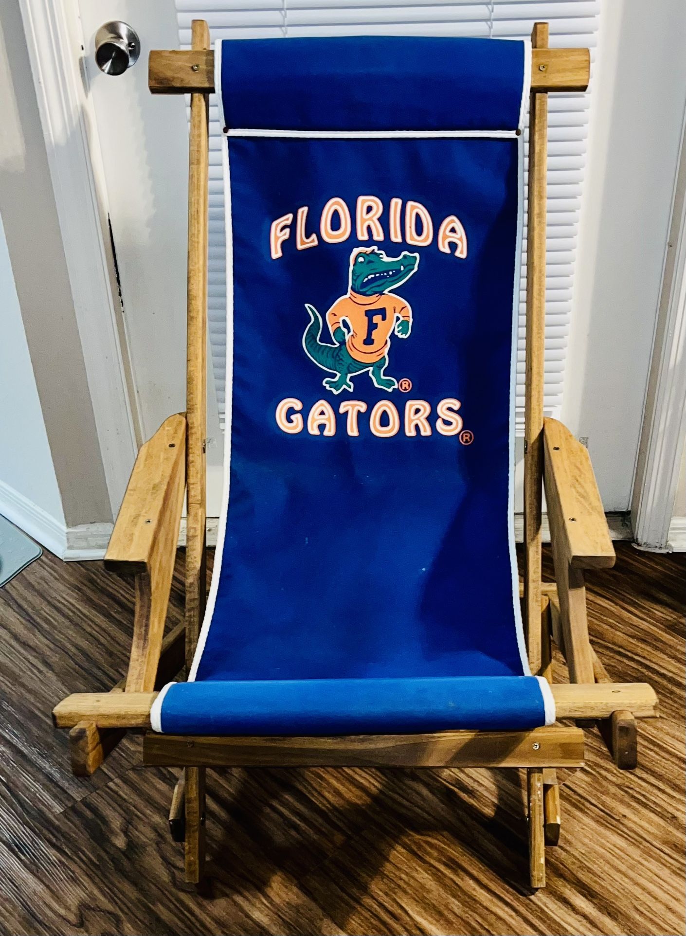 Vintage FL Gators Folding Wood Rocking Lounge Sling Chair Rare